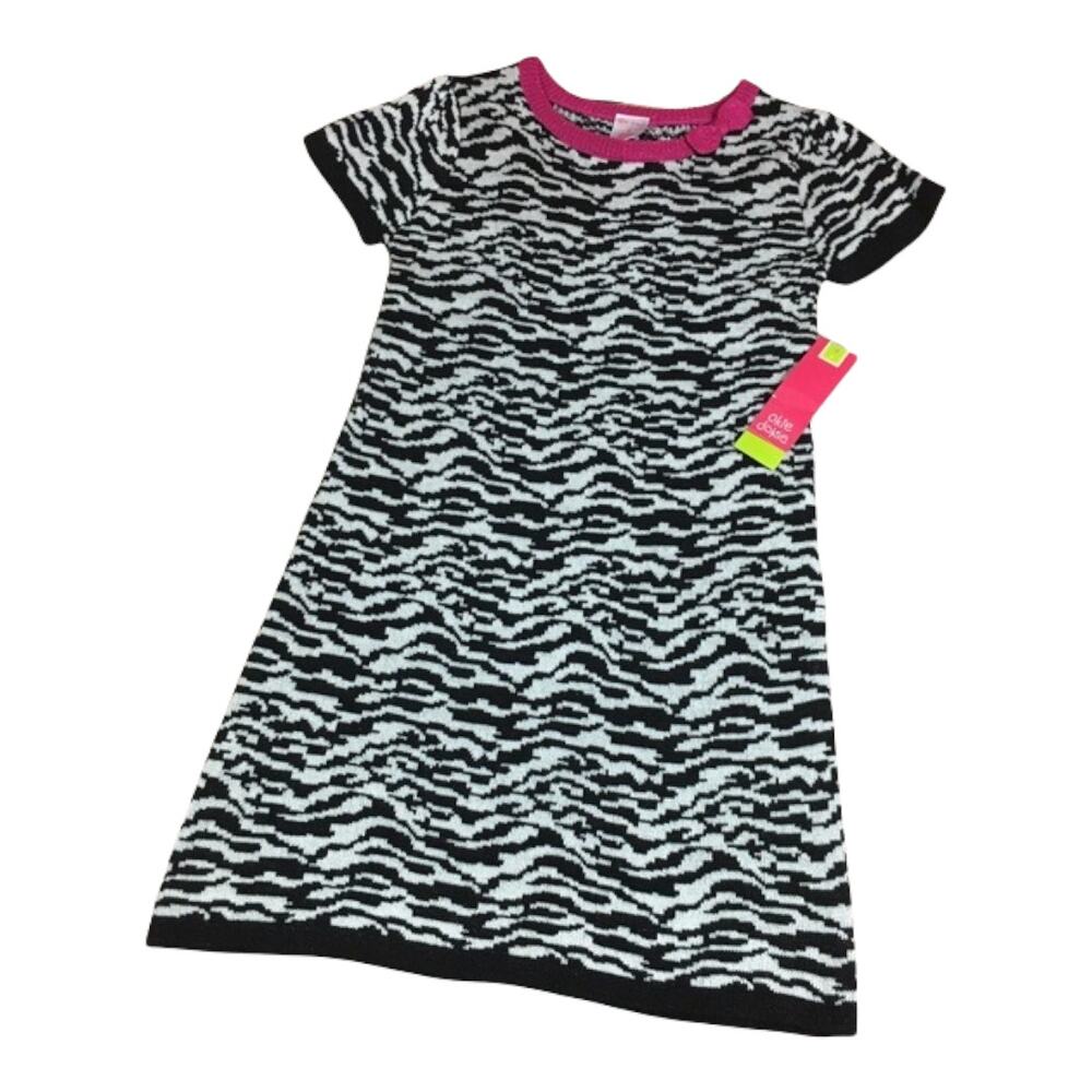 Okie Dokie Girls Dress Size 6 Zebra Print Sweater Sparkly Black Pink NEW